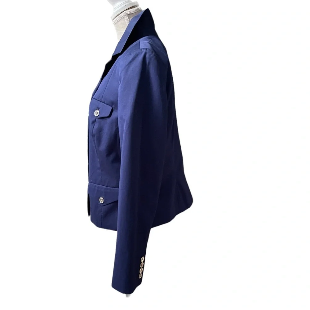Ralph Lauren Navy Blue Silk‎ Blend Button Front Jacket & Silver Button Size: 14